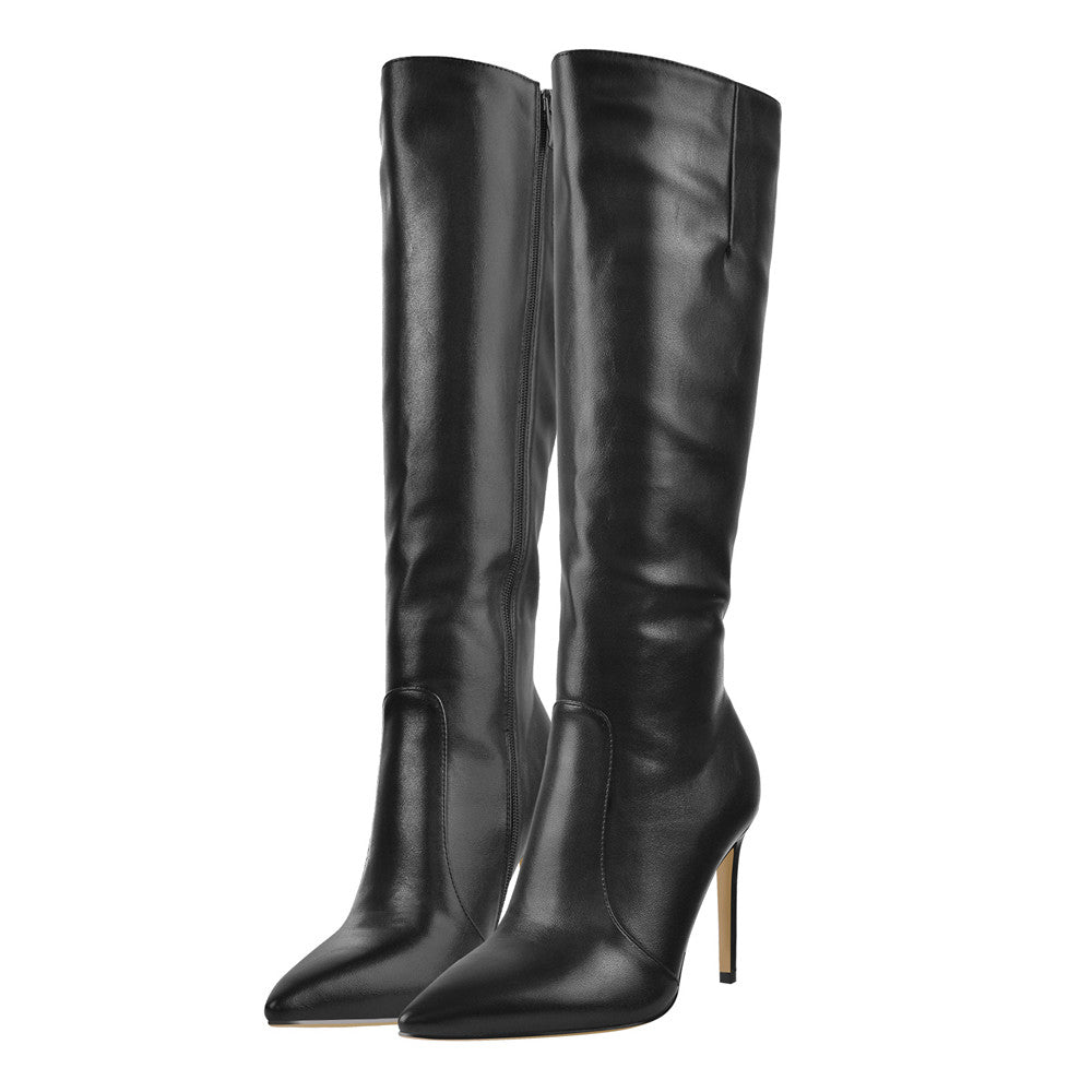 Pointed Toe Stiletto Zip Knee High Boots - Onlymaker Hot Sale