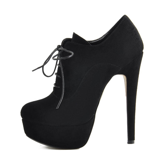 Platform Lace-up High Heels Suede Ankle Boots - Onlymaker Popular