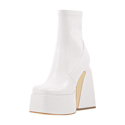 Square Toe Platform Side Zipper Ankle Boots - Onlymaker Trending