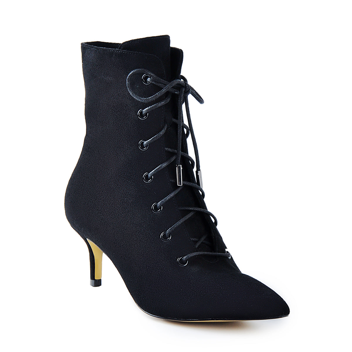 Kitten Low Heel Pointed Toe Lace Up Ankle Boots - Onlymaker Classic