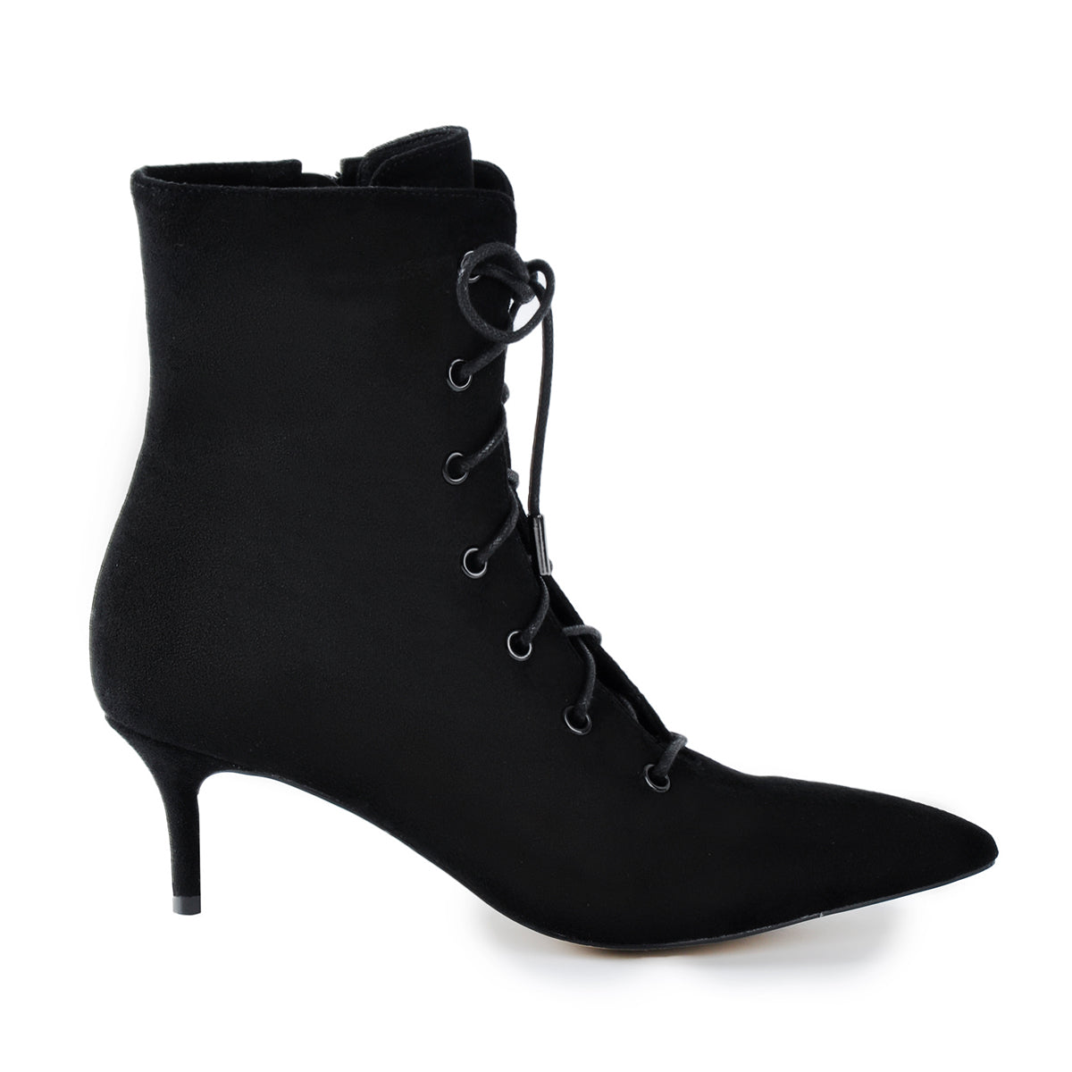 Kitten Low Heel Pointed Toe Lace Up Ankle Boots - Onlymaker Classic
