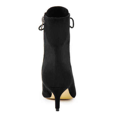 Kitten Low Heel Pointed Toe Lace Up Ankle Boots - Onlymaker Classic