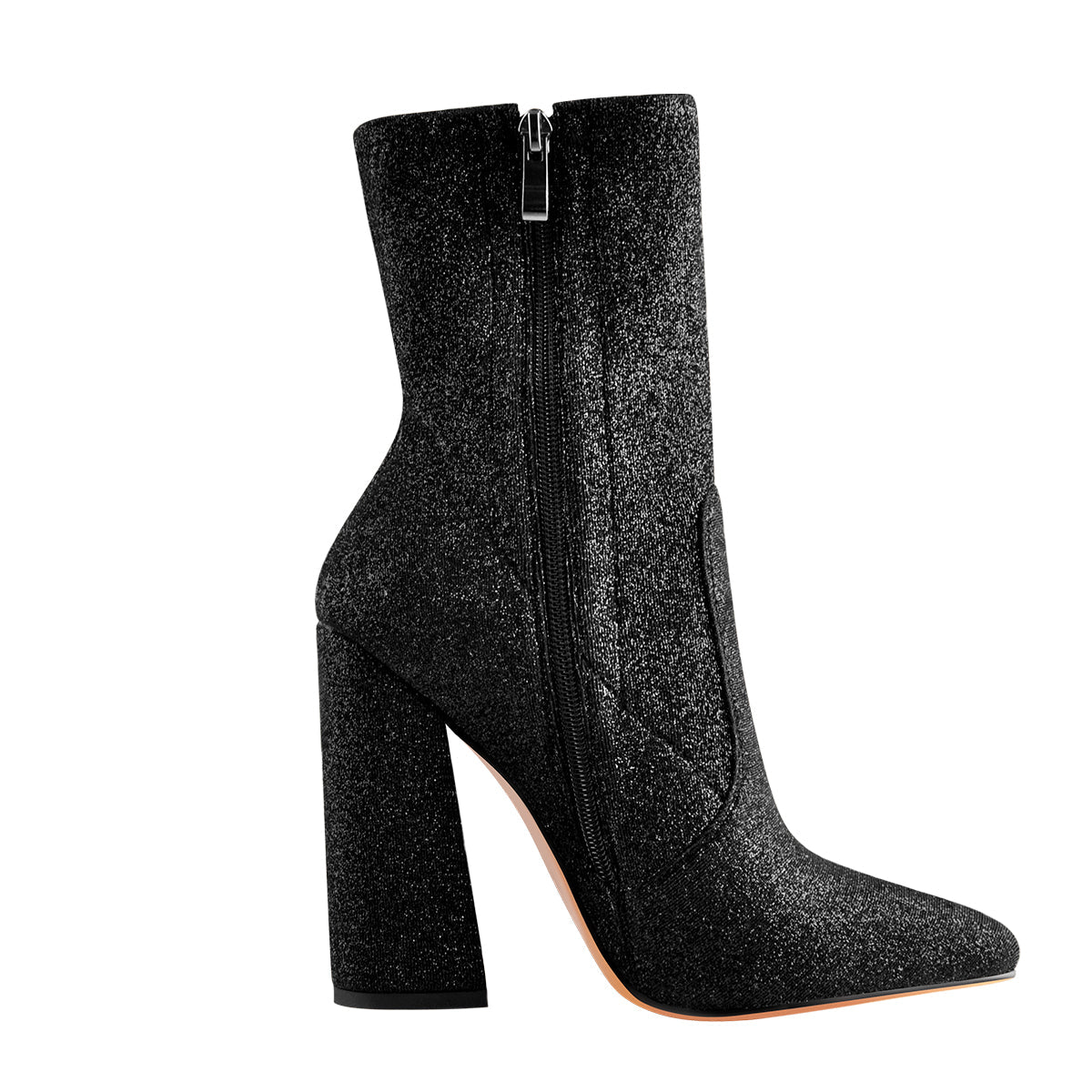Pointed Toe Glitter Stretch Chunky Block High Heels Ankle Booties - Onlymaker Popular