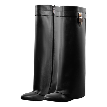 Pointed Toe Chunky Heel Fold Over Boots - Onlymaker Exclusive