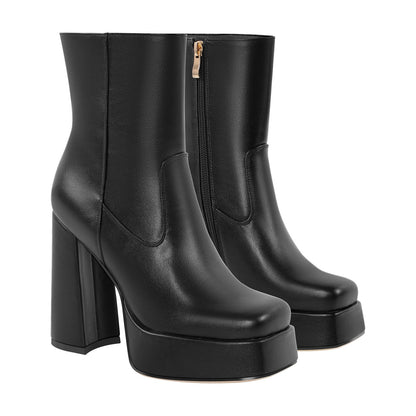 Platform Square Toe Chunky Heel Ankle Boots - Onlymaker Best Seller