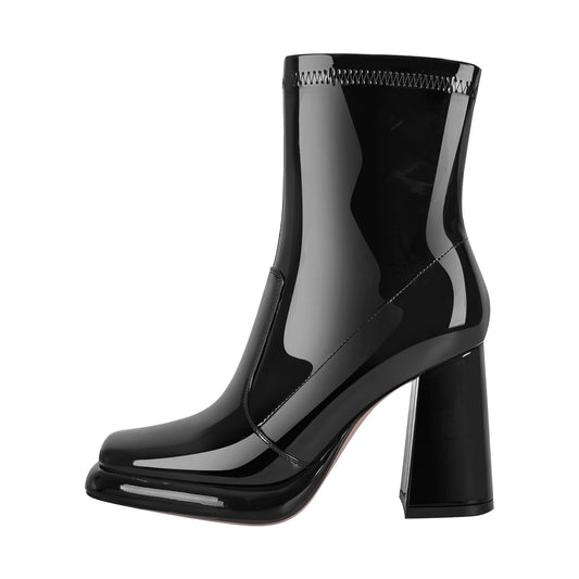 Square Toe Zipper Chunky Heel Platform Ankle Boots - Onlymaker Sale