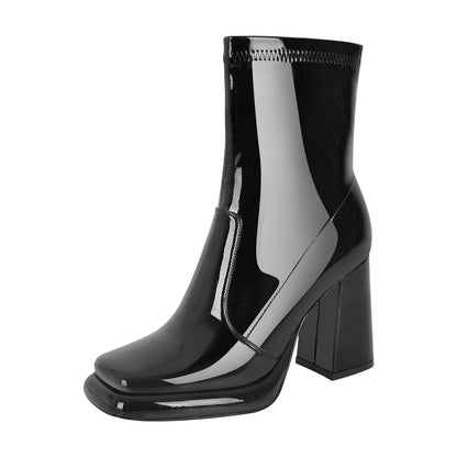 Square Toe Zipper Chunky Heel Platform Ankle Boots - Onlymaker Sale