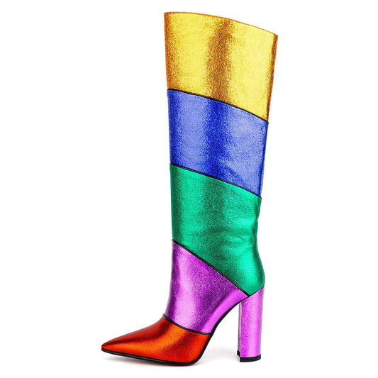 Colorful Patchwork Knee High Boots - Onlymaker Signature