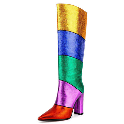 Colorful Patchwork Knee High Boots - Onlymaker Signature
