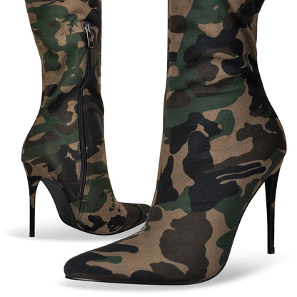 Camouflage Pointed Toe Over The Knee Boots - Onlymaker Great Value