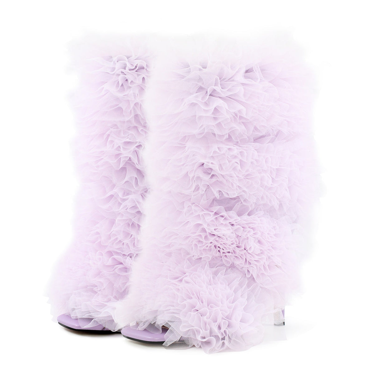 Purple Ruffled Lace Open Toe Stiletto Ankle Boots - Onlymaker Signature
