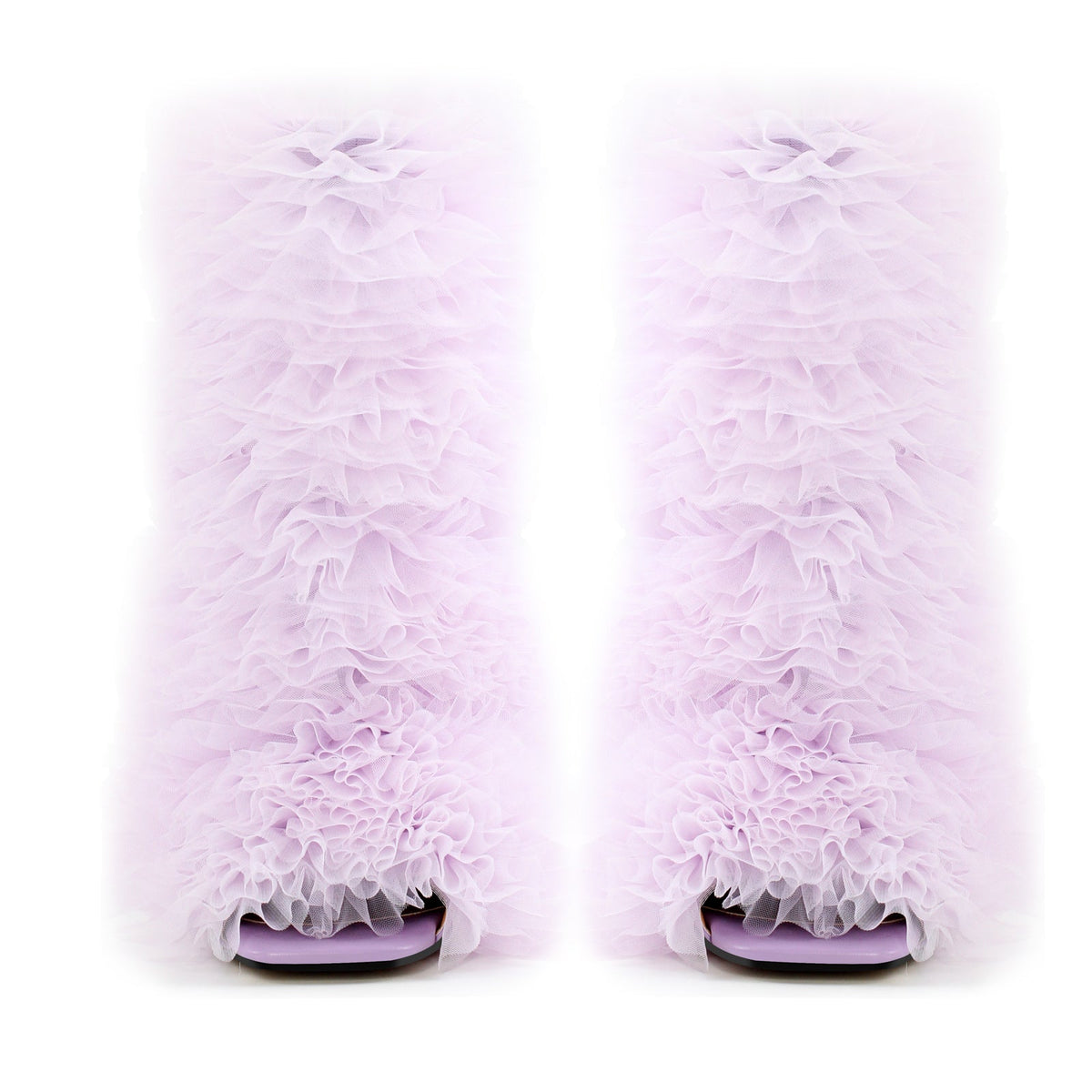 Purple Ruffled Lace Open Toe Stiletto Ankle Boots - Onlymaker Signature