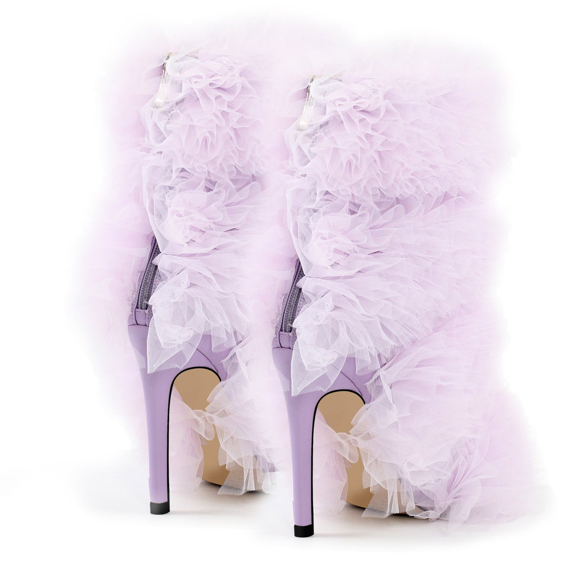 Purple Ruffled Lace Open Toe Stiletto Ankle Boots - Onlymaker Signature