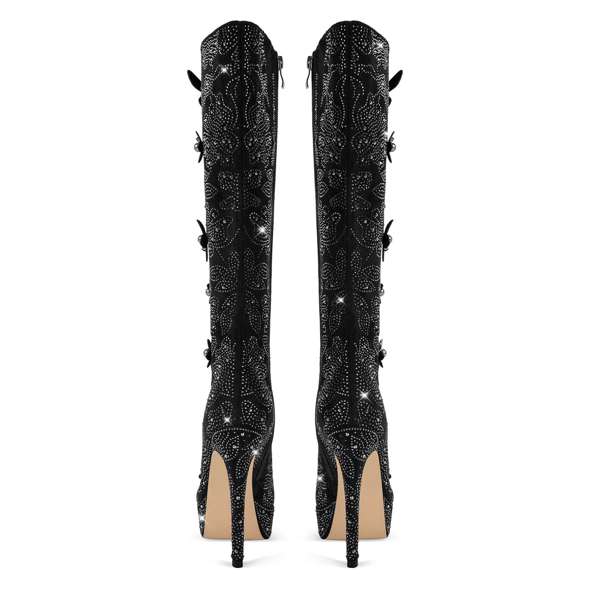 Platform Rhinestone Flower Knee High Boots - Onlymaker New