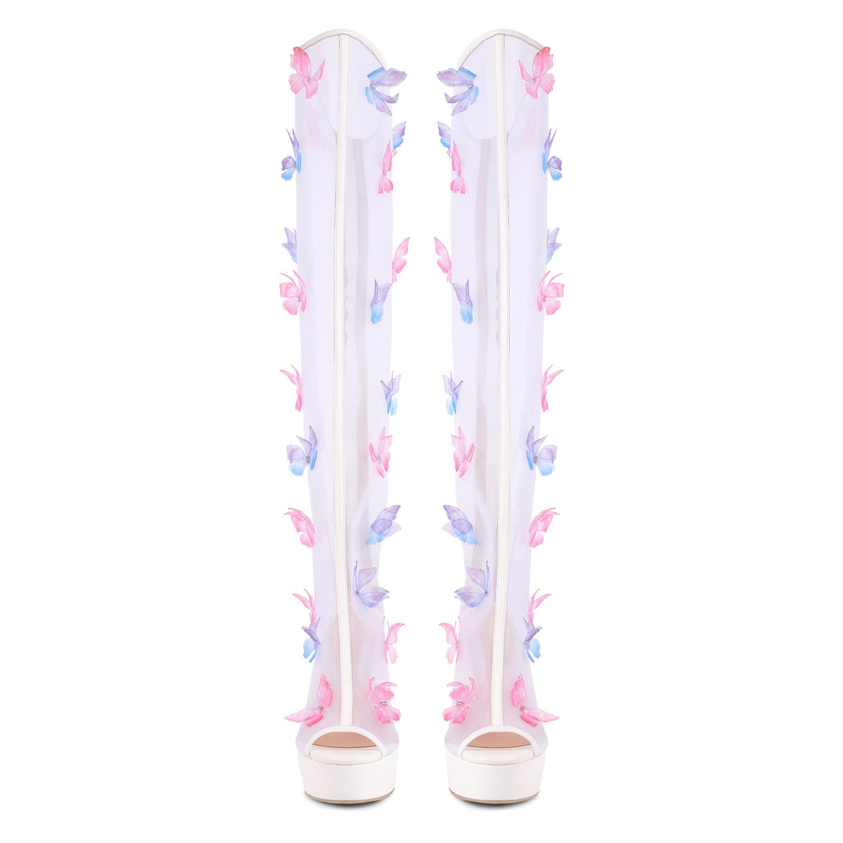 Mesh Open Toe Platform Butterfly Thigh High Boots - Onlymaker Special Offer
