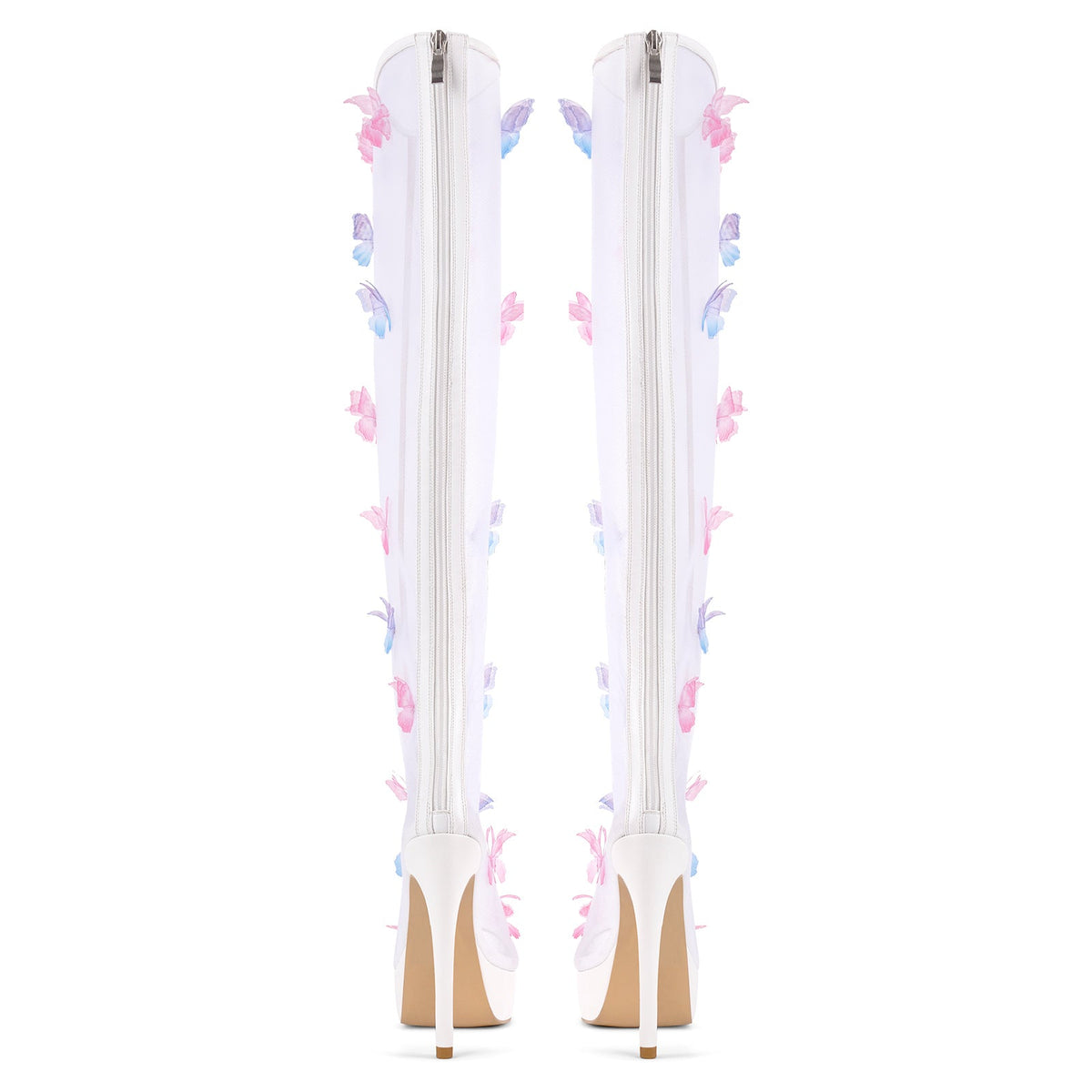 Mesh Open Toe Platform Butterfly Thigh High Boots - Onlymaker Special Offer