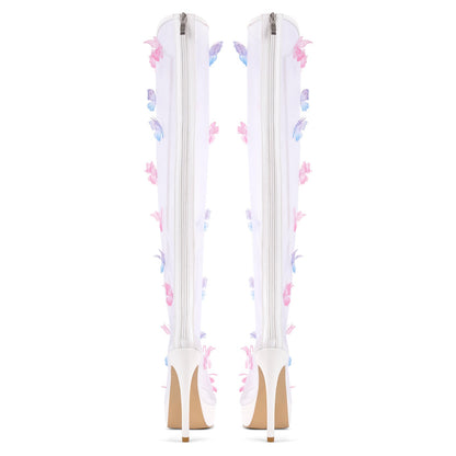 Mesh Open Toe Platform Butterfly Thigh High Boots - Onlymaker Special Offer