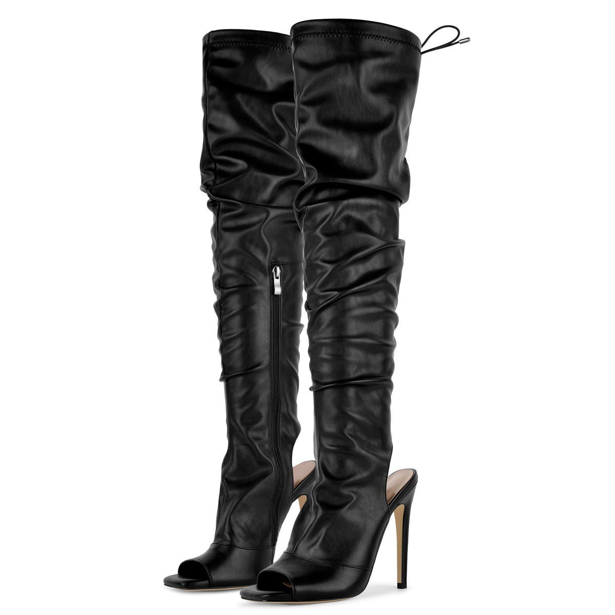 Open Square Toe Lace-up Thigh High Boots - Onlymaker Smart Buy