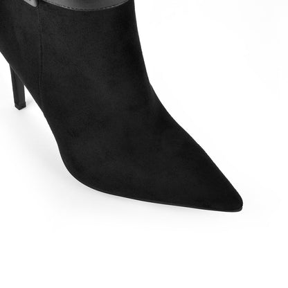 Suede Pointed Toe Buckle Strap Thigh High Boots - Onlymaker Sale
