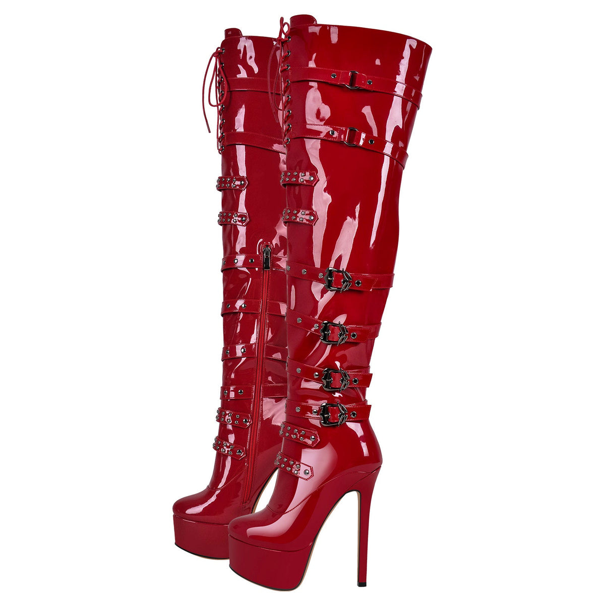 Buckles Round Toe Stilettos Over The Knee Platform Boots - Onlymaker Best Price