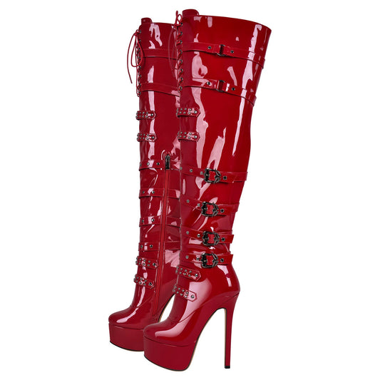 Buckles Round Toe Stilettos Over The Knee Platform Boots - Onlymaker Best Price