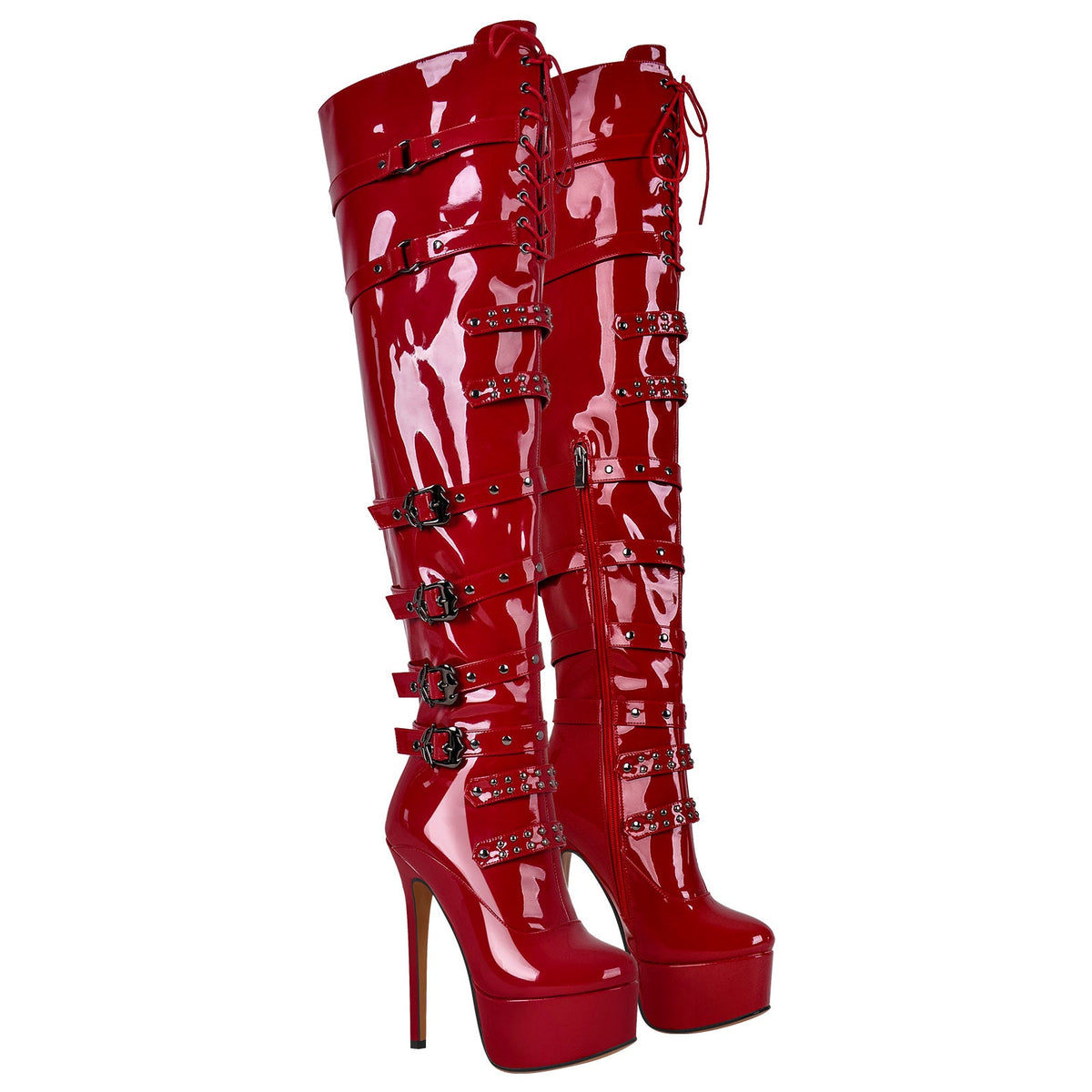 Buckles Round Toe Stilettos Over The Knee Platform Boots - Onlymaker Best Price