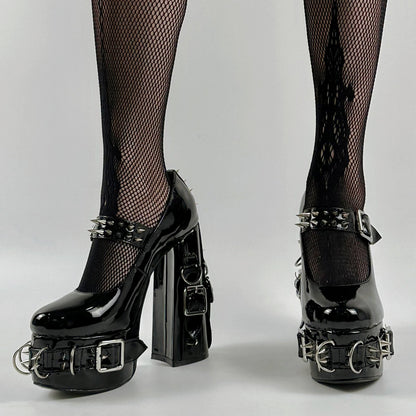 Mary Jane Rivet Platform Chunky Heel Pumps - Onlymaker Deals