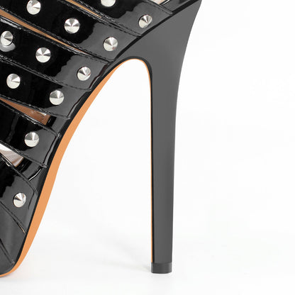 Platform Rivet Straps Stiletto Sandals - Onlymaker Featured