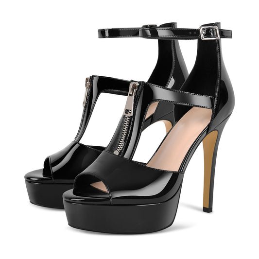 Platform Zipper Ankle Strap Stiletto Sandals - Onlymaker Featured