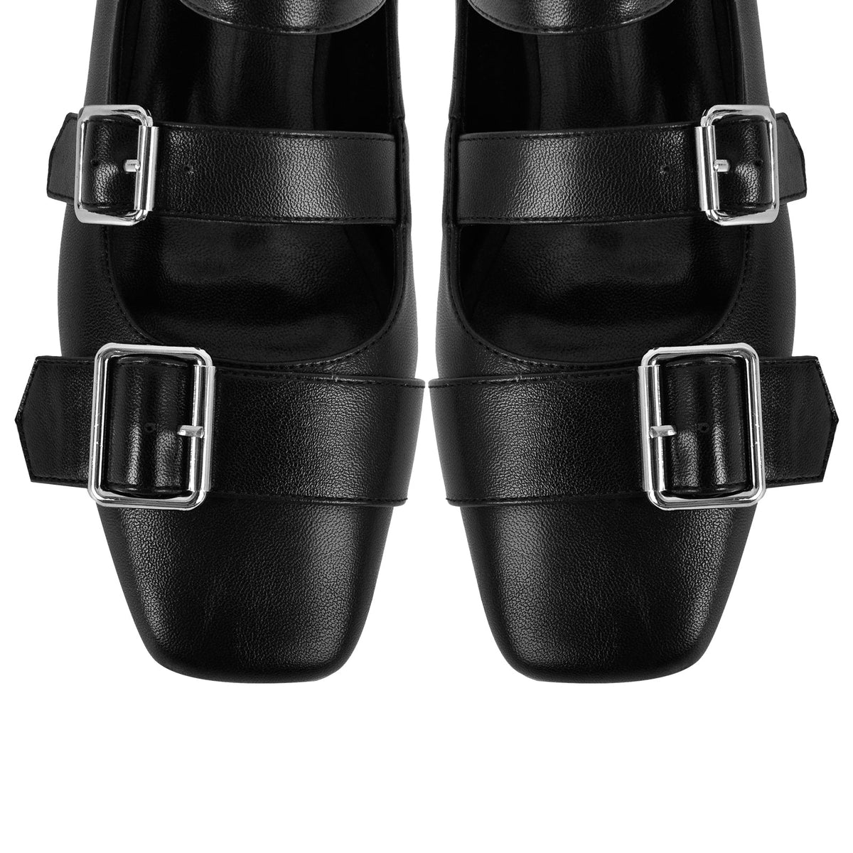 Square Toe Buckle Strap Flats - Onlymaker New