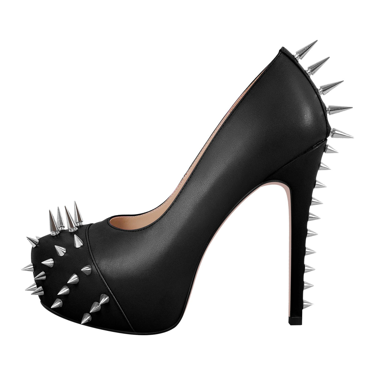 Rivet Round Toe Platform Stiletto Pumps - Onlymaker Premium