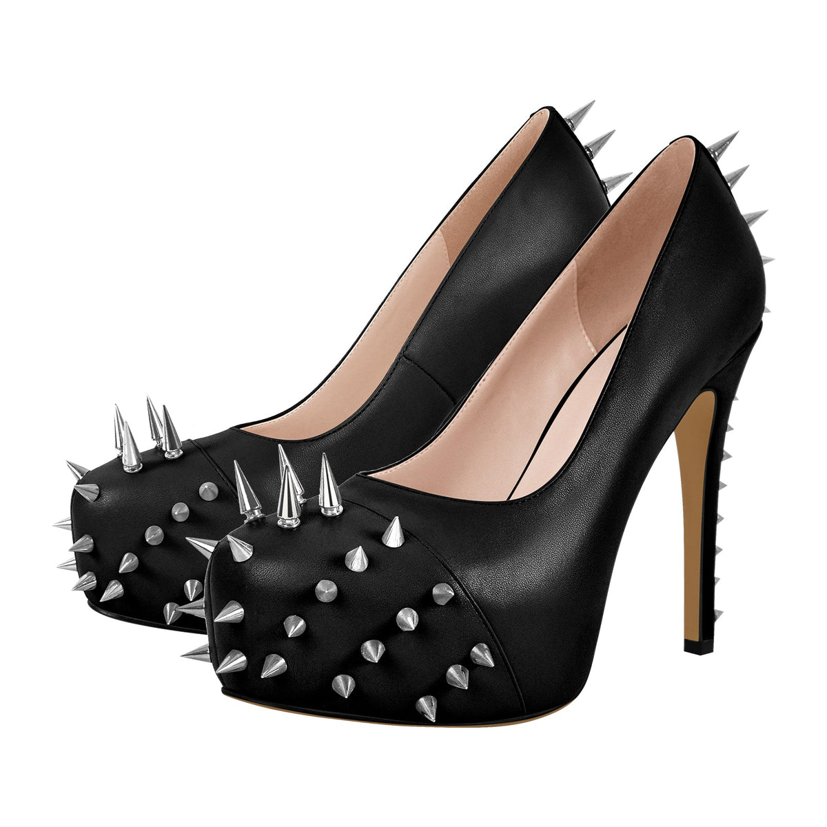 Rivet Round Toe Platform Stiletto Pumps - Onlymaker Premium
