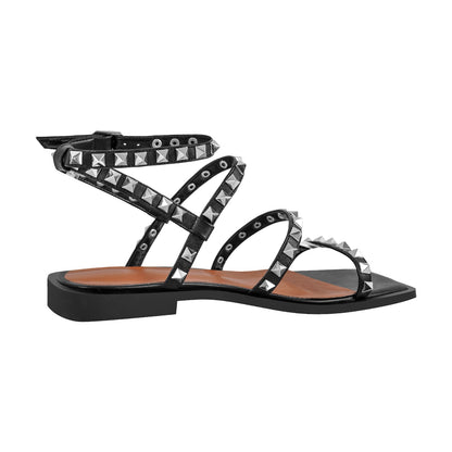 Rivet Square Toe Ankle Strap Flat Sandals - Onlymaker Best Seller