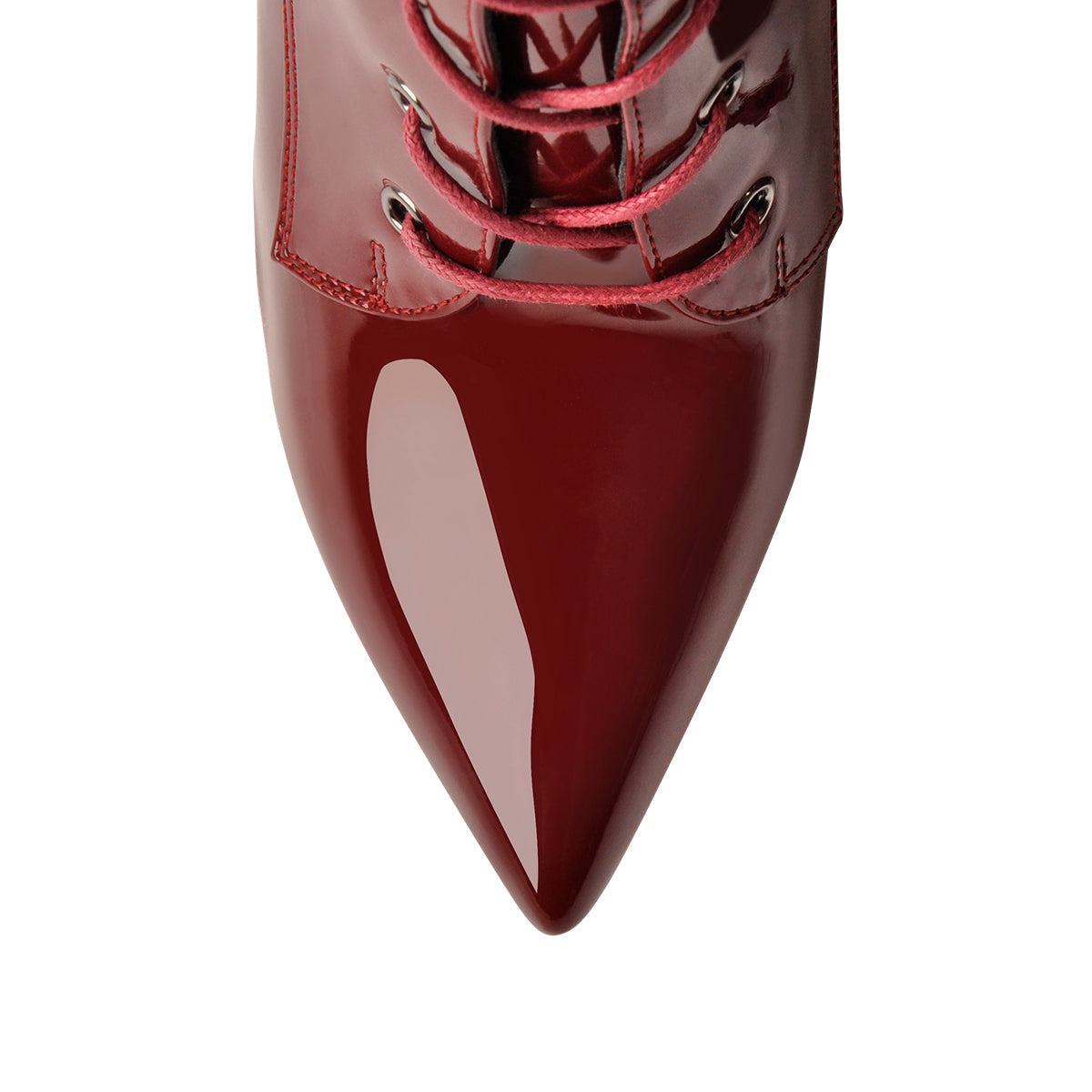 Burgundy Patent Leather Lace Up Knee High Boots - Onlymaker Signature