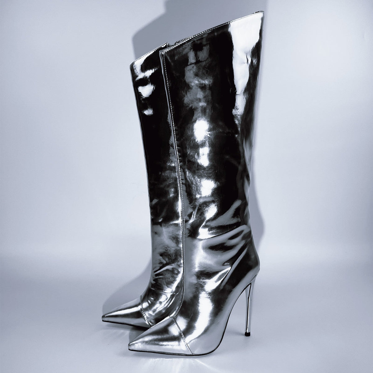 Metallic Leather Stiletto Knee High Boots - Onlymaker Discount