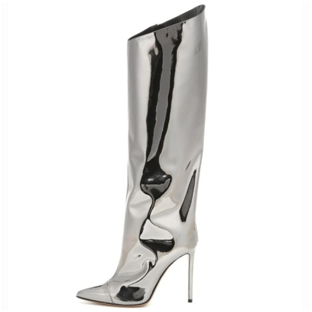 Metallic Leather Stiletto Knee High Boots - Onlymaker Discount