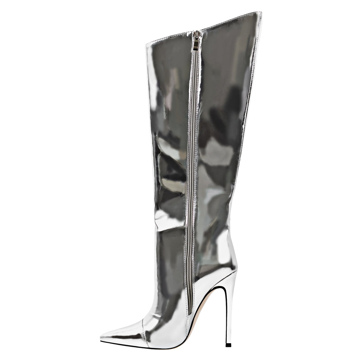 Metallic Leather Stiletto Knee High Boots - Onlymaker Discount