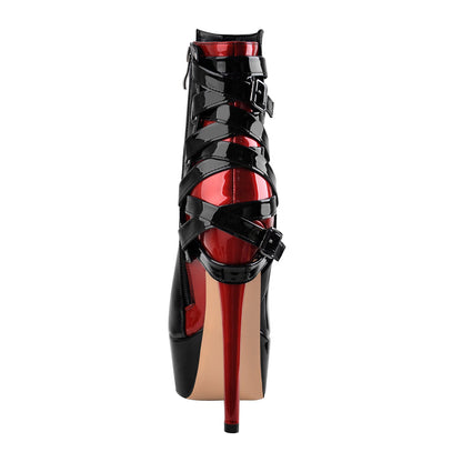 Black Strap Pointed Toe Stilettos Ankle Boots - Onlymaker Deals