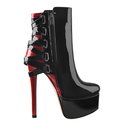 Black Strap Pointed Toe Stilettos Ankle Boots - Onlymaker Deals