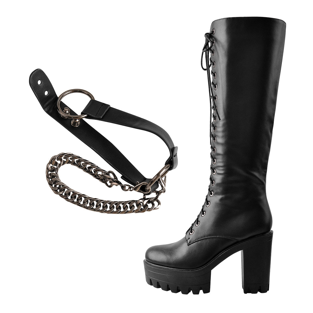 Black Platform Knee High Chunky Heel Boots - Onlymaker Best Price
