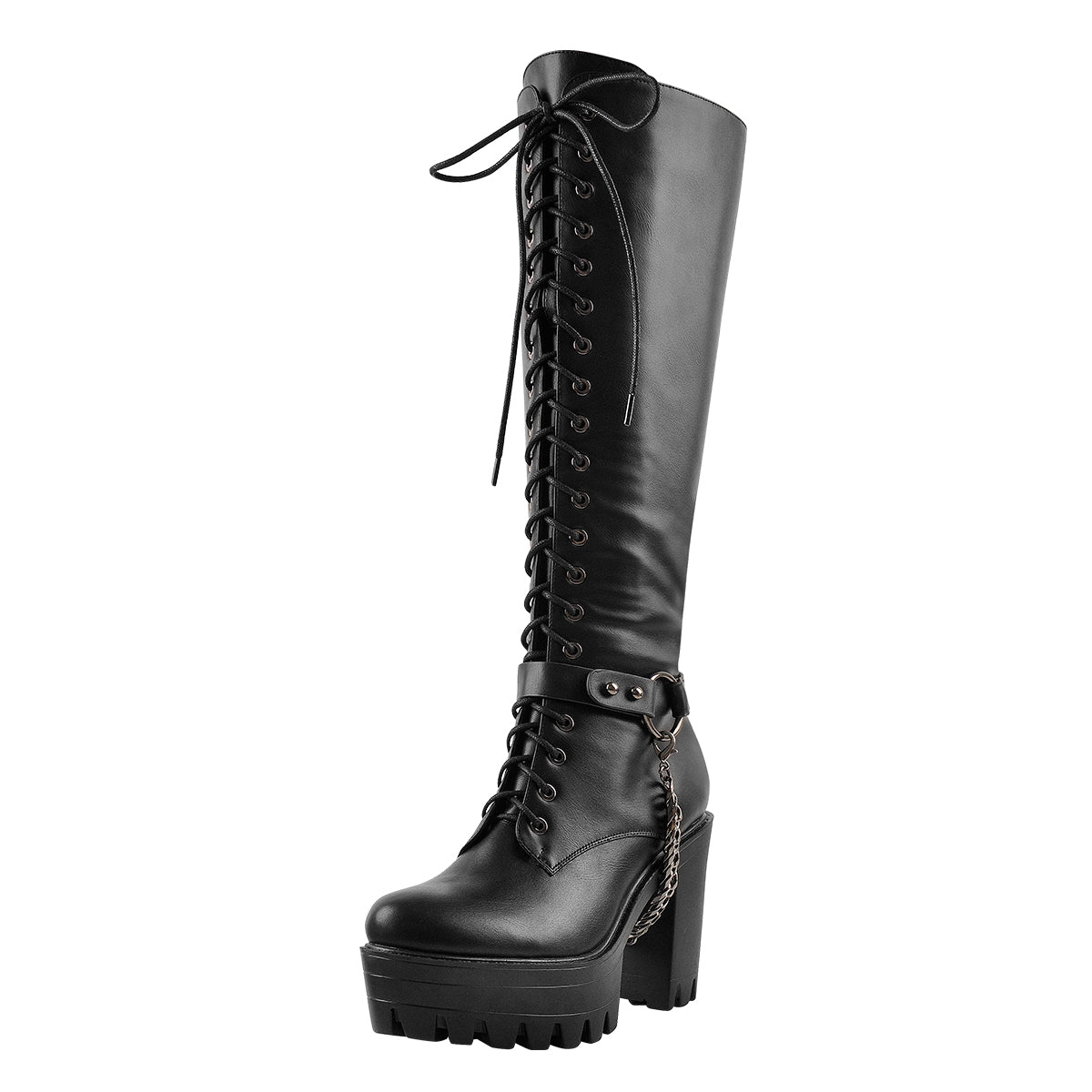 Black Platform Knee High Chunky Heel Boots - Onlymaker Best Price