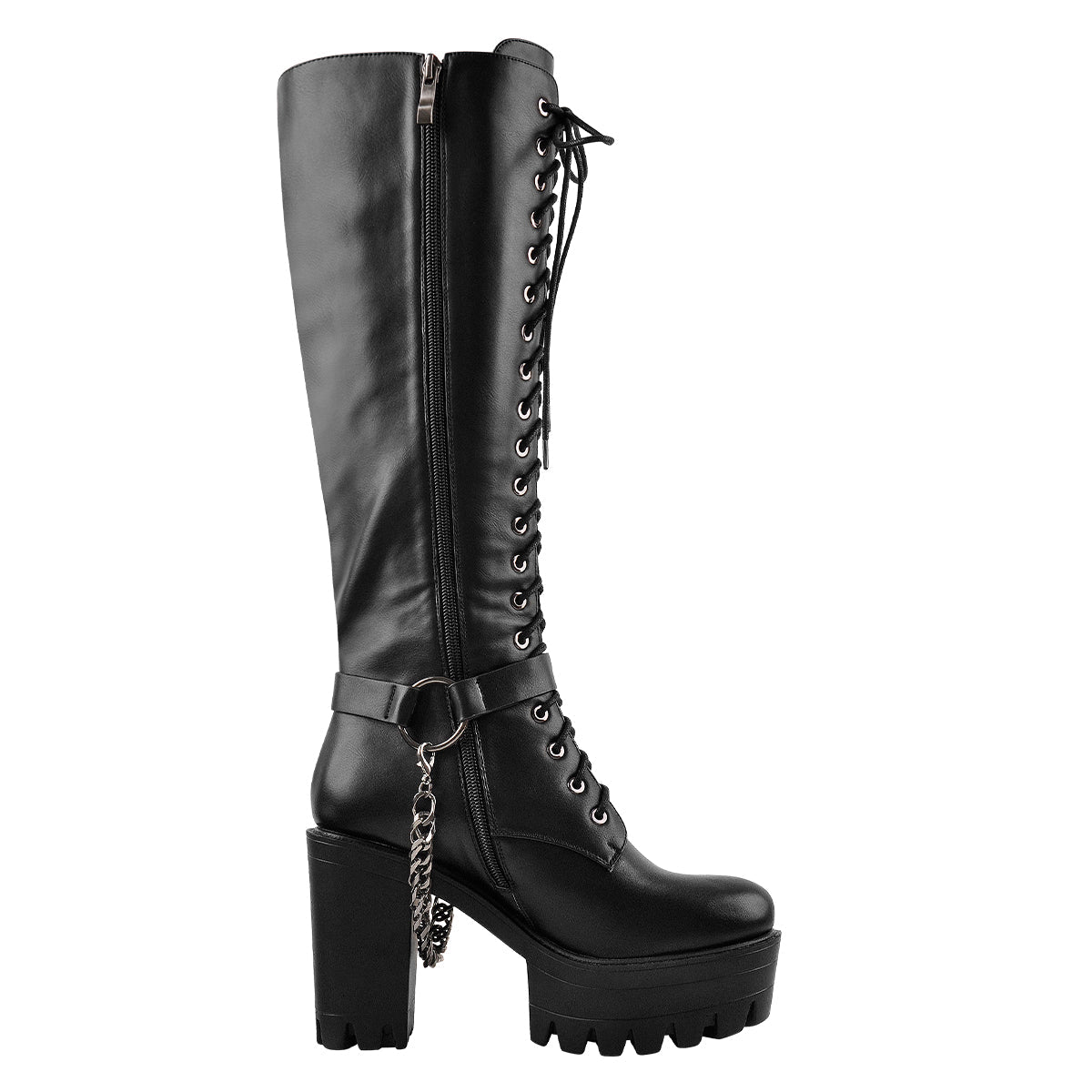 Black Platform Knee High Chunky Heel Boots - Onlymaker Best Price