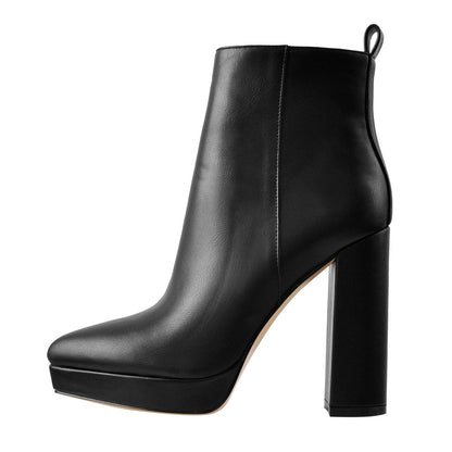 Pointed Toe Chunky Heel Ankle Boots - Onlymaker Quality