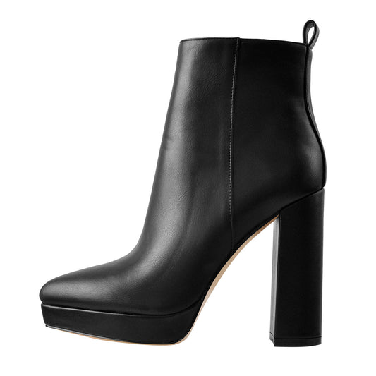 Pointed Toe Chunky Heel Ankle Boots - Onlymaker Quality