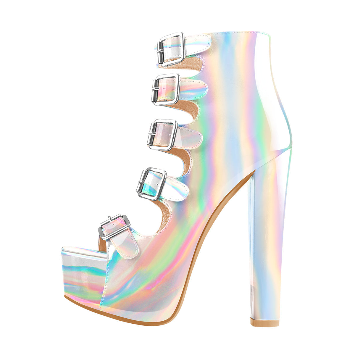 Five Buckle Strap Chunky Heels Sandals Boots - Onlymaker Customer Favorite