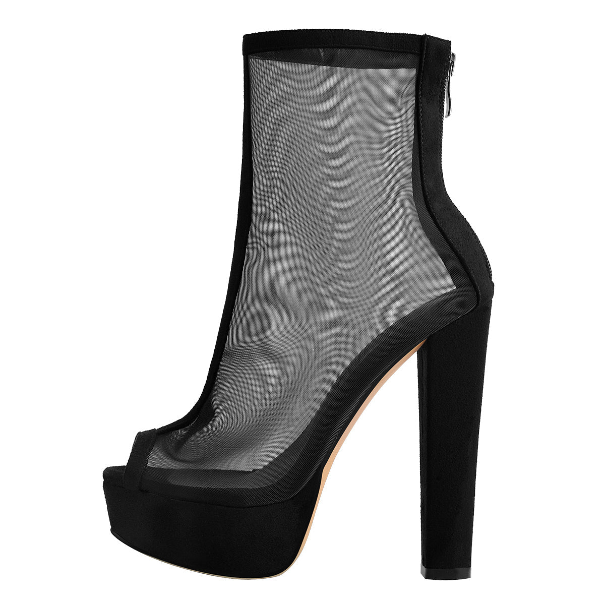 Mesh Peep Toe Platform Chunky High Heel Sandals Boots - Onlymaker Quality