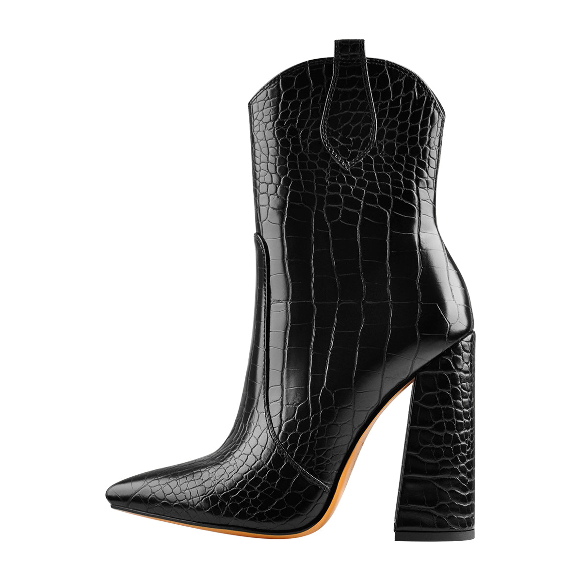 Black Pointed Toe Chunky Ankle Boots - Onlymaker Premium