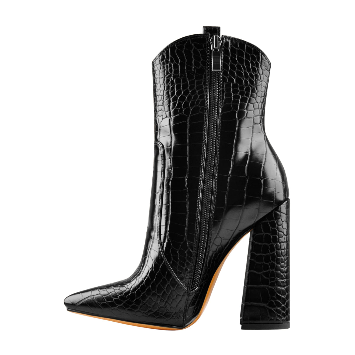 Black Pointed Toe Chunky Ankle Boots - Onlymaker Premium