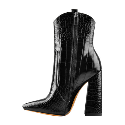 Black Pointed Toe Chunky Ankle Boots - Onlymaker Premium