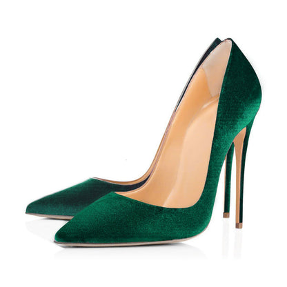 8cm 10cm 12cm Retro Green Classic Velvet Stilettos - Onlymaker Everyday